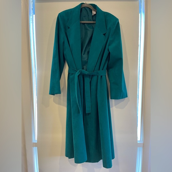 Vintage Adolph Schuman For Lilli Ann Green Ultrasuede Trench Coat M L 70s Retro - Picture 1 of 13